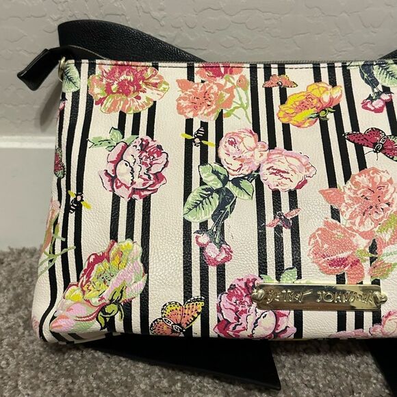 Betsey Johnson vintage clutch Floral‎ Stripe Crossbody Bag Big Bow - Picture 6 of 13